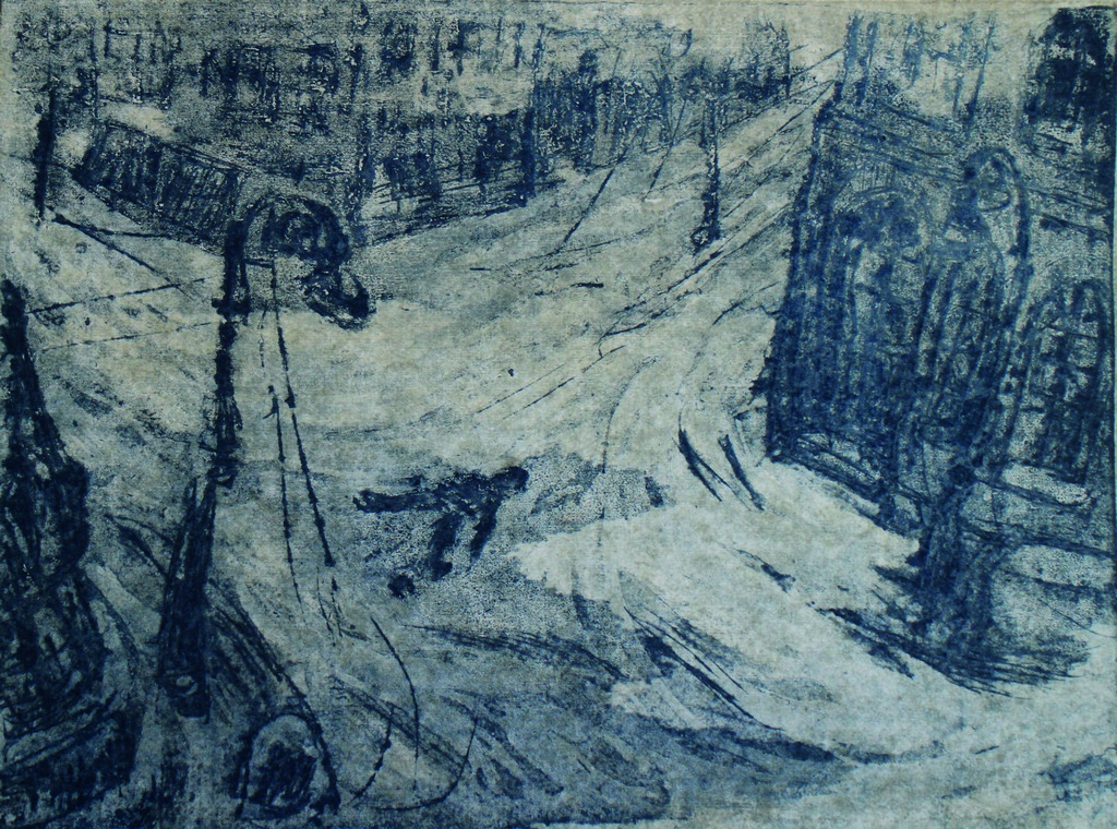 E.Marttila, At a Crossroad, 1941, engraving on cardboard